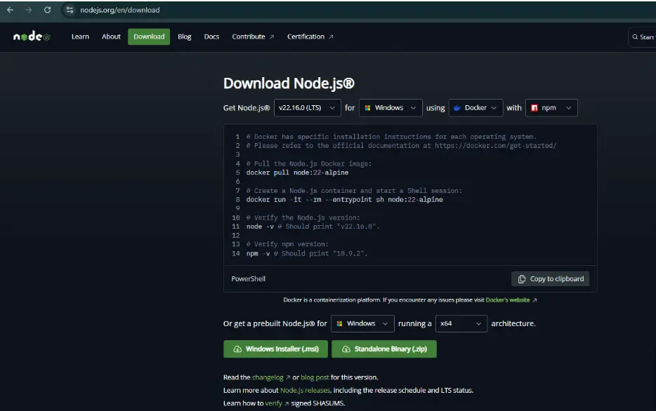 Go to the official Node.js download page
