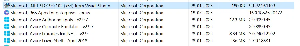 Uninstall via Control Panel (For .NET Core or .NET SDK)