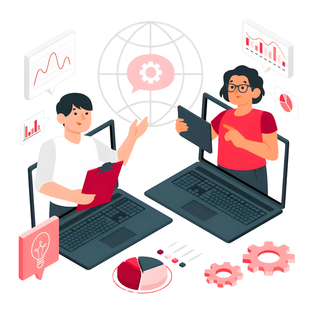 An illustration of a man and a woman standing with puzzled expressions, both pondering a question. Above their heads are question marks, symbolizing uncertainty or curiosity. The background includes minimalistic art with a potted plant, indicating a modern, simple design. The image represents a sense of doubt or consideration, potentially relating to the decision-making process, such as why Soft Suave would be the best offshore software development company.